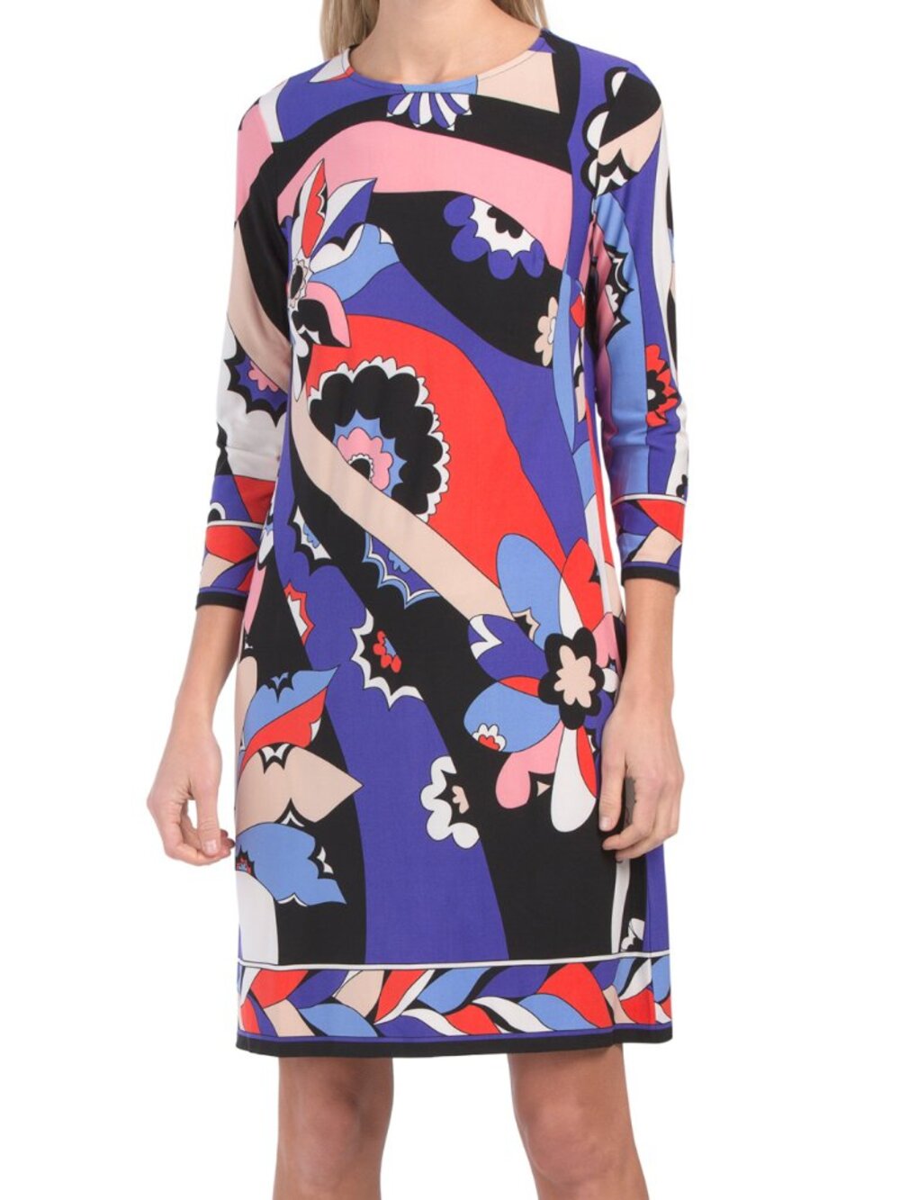 Donna Morgan sz 8 Shift Multicolor 3/4 Sleeve Jersey Dress Pucci Print Stretch